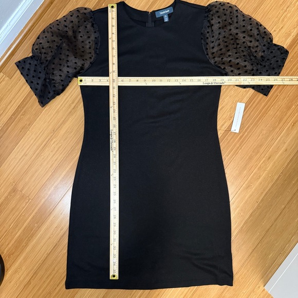 ModCloth Shift Dress Women XL Black NEW Polka Dot Sheer Puff Sleeve Shimmer - Picture 7 of 10